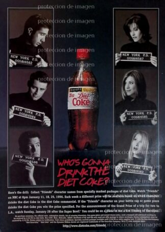CARTEL VINTAGE DIET COKE Y ACTORES DEL PROGRAMA FRIENDS