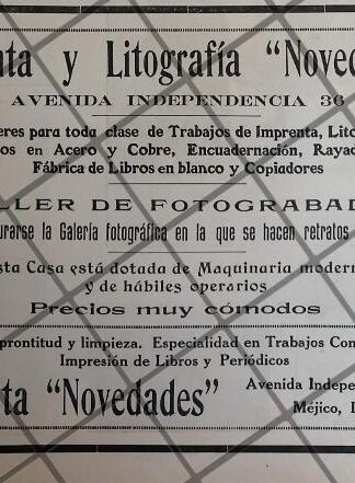 AFICHE ANTIGUO IMPRENTA NOVEDADES 1912 /971