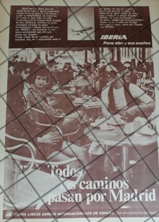 CARTEL PUBLICITARIO RETRO AEROLINEA IBERIA 1970 1085