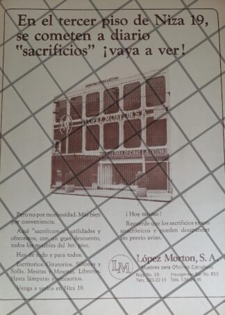 CARTEL ANTIGUO MUEBLERIA LOPEZ MORTON 1970 1079