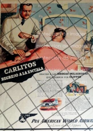 CARTEL ANTIGUO AEROLINEA PANAMERICAN 1950s 1075