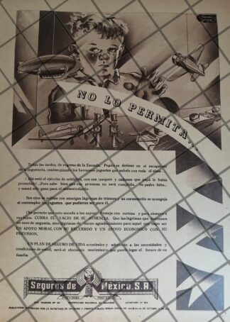 CARTEL ANTIGUO ORIGINAL ASEGURADORA SEGUROS DE MEICO S.A. 1940s