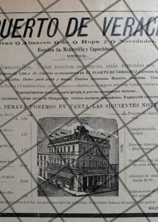 CARTEL ANTIGUO TIENDA AL PUERTO DE VERACRUZ 1894 1062