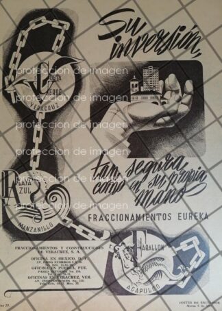 CARTEL PUBLICITARIO FRACCIONAMIENTOS EUREKA 1947 /RARO
