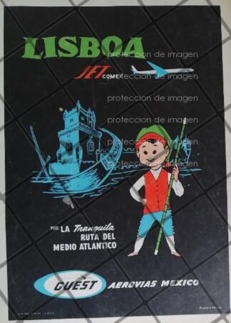 CARTEL PUBLICITARIO RETRO AEROLINEAS GUEST JET COMET 1961 1051