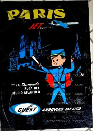 CARTEL PUBLICITARIO RETRO AEROLINEAS GUEST JET COMET 4-C 1961/ 1050
