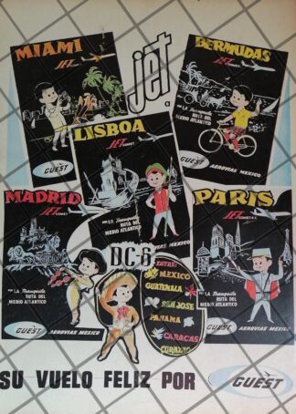 CARTEL PUBLICITARIO RETRO AEROLINEAS GUEST 1961/ 1049