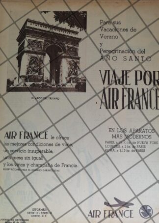 CARTEL PUBLICITARIO VINTAGE. AEROLINEAS AIR FRANCE 1950 /1045