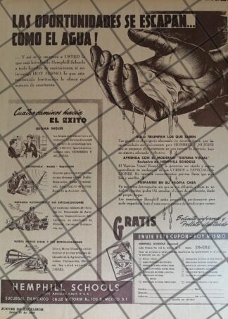 CARTEL PUBLICITARIO ANTIGUO ESCUELAS HEMPHILL SCHOOLS 1950