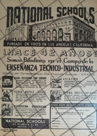 CARTEL PUBLICITARIO RETRO ESCUELAS NATIONAL SCHOOLS 1947