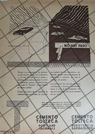 CARTEL PUBLICITARIO ANTIGUO CEMENTO TOLTECA 1950 /1038