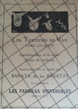 CARTEL PUBLICITARIO ANTIGUO. TIENDA LAS FABRICAS UNIVERSALES 1919