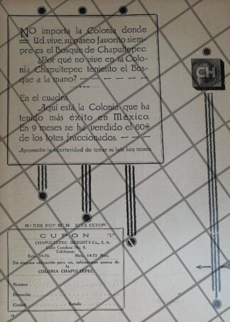 CARTEL ANTIGUO COLONIA CHAPULTEPEC HEIGTHS 1926 /1026