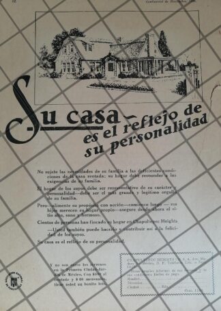CARTEL ANTIGUO COLONIA CHAPULTEPEC HEIGTHS 1926 /1025