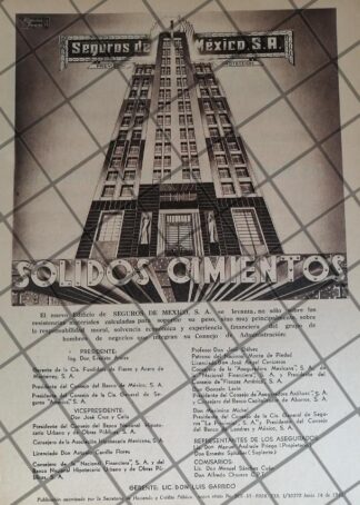 CARTEL ANTIGUO SEGUROS DE MEXICO S.A 1943 LUIS GARRIDO