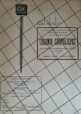 AFICHE ANTIGUO COLONIA LOMAS DE CHAPULTEPEC 1922 EIGHTS