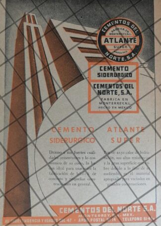 AFICHE ANTIGUO CEMENTOS DEL NORTE , MONTERREY 1960 /1016