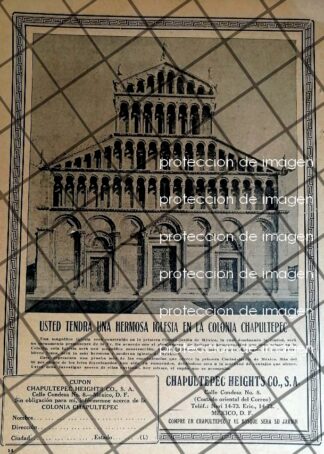 CARTEL ANTIGUO LOMAS DE CHAPULTEPEC Y NUEVA IGLESIA 1920s