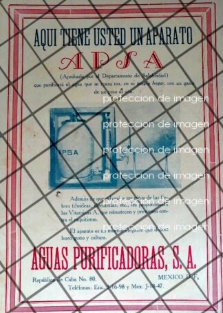 CARTEL ANTIGUO AGUAS PURIFICADORAS S.A 1935 /MUY RARO