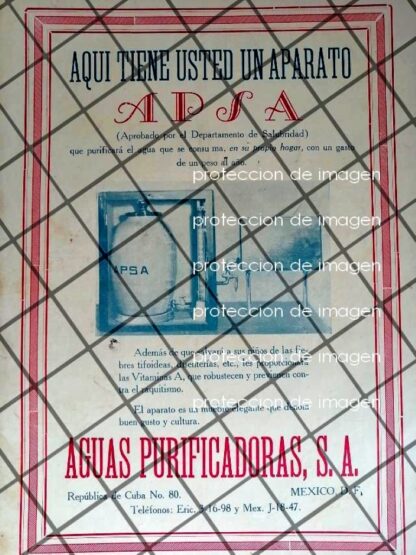 CARTEL ANTIGUO AGUAS PURIFICADORAS S.A 1935 /MUY RARO