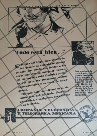 CARTEL ANTIGUO CIA. TELEFONICA Y TELEGRAFICA MEXICANA 1934 /1003
