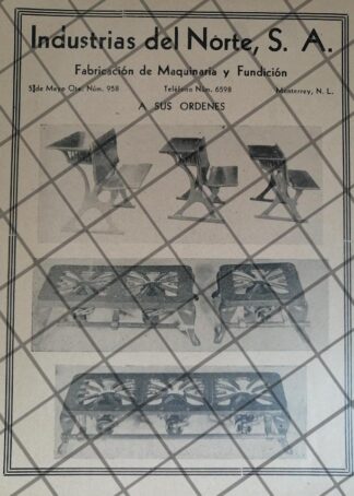 CARTEL ANTIGUO. INDUSTRIAS DEL NORTE. S.A MONTERREY 1943