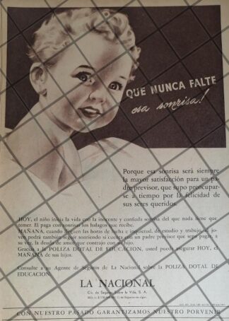 CARTEL ANTIGUO ORIGINAL ASEGURADORA LA NACIONAL 1947 /993