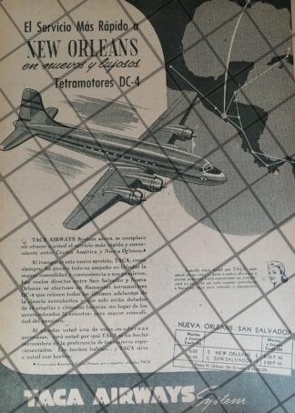 CARTEL ANTIGUO ORIGINAL AEROLINEAS TACA 1947 (AVIANCA) /990
