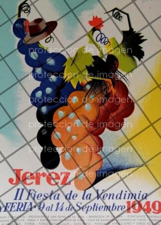 CARTEL ANTIGUO FIESTAS DE LA VENDIMIA, JEREZ 1949 ESPAÑA