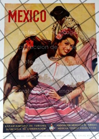 CARTEL ANTIGUO DEPARTAMENTO DE TURISMO MEXICO 1950/RARO