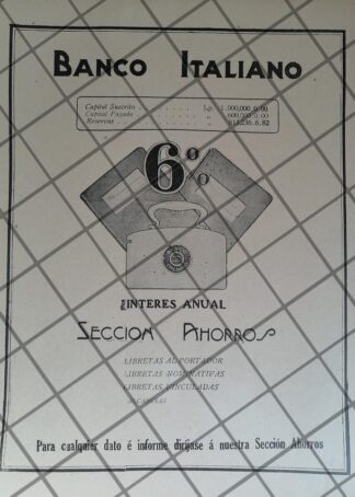 CARTEL DE PUBLICIDAD RETRO. BANCO ITALIANO 1927 /RARO. PERU