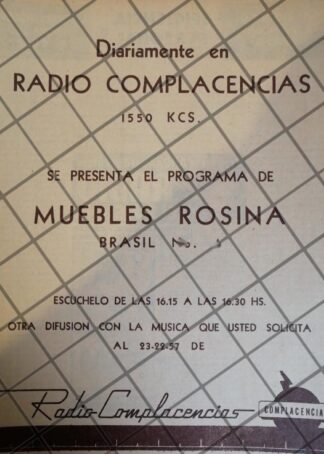 AFICHE ANTIGUO RADIO DIFUSORA XEML RADIO COMPLACENCIAS 1952 125