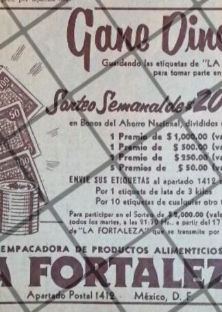 CARTEL ANTIGUO EMPACADORA LA FORTALEZA 1953 1104