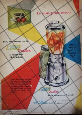 CARTEL PUBLICITARIO RETRO LICUADORAS REGAL DUPLEX 1953 616