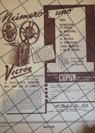 CARTEL PUBLICITARIO RETRO PROYECTOR VICTOR ANIMATOPHONE 1953 611