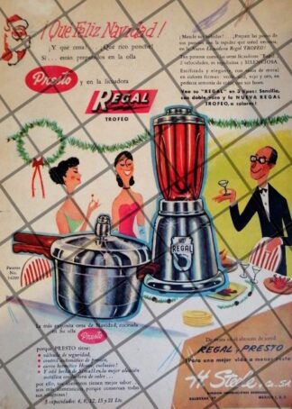 CARTEL PUBLICITARIO LICUADORA REGAL Y PRESTO 1956 610