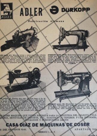 CARTEL PUBLICITARIO RETRO CASA DIAZ DE MAQUINAS DE COSER 1956 608