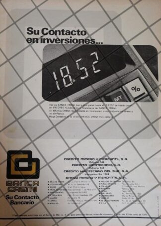 CARTEL ANTIGUO BANCA CREMI 1978 1101