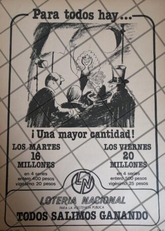 AFICHE ANTIGUO ORIGINAL LOTERIA NACIONAL, DIBUJO: ABEL QUEZADA 1979 /188