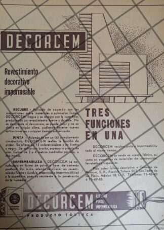 CARTEL ANTIGUO DECORCEM, CEMENTOS TOLTECA 1953 1099