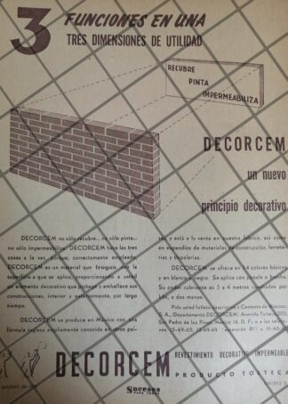 CARTEL ANTIGUO DECORCEM, CEMENTOS TOLTECA 1953 1098