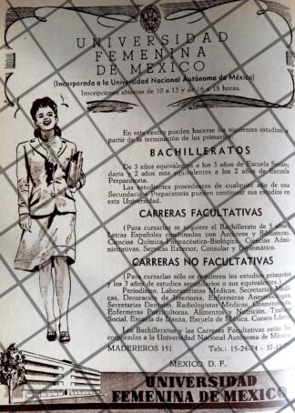CARTEL ANTIGUO. UNIVERSIDAD FEMENINA DE MEXICO 1948