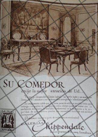 CARTEL ANTIGUO, GALERIAS CHIPPENDALE 1948 DIBUJO F.J. KEGEL
