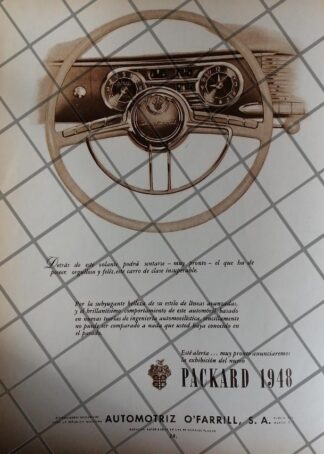CARTEL ANTIGUO AUTOMOTRIZ O`FARRILL S.A. AUTOS PACKARD 1948