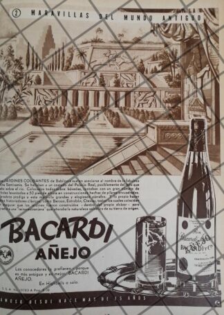 CARTEL PUBLICITARIO RETRO BACARDI /MARAVILLAS DEL MUNDO 1948