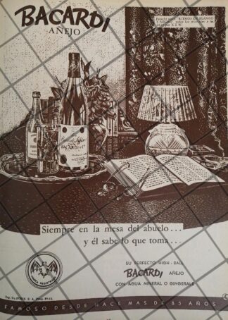 CARTEL PUBLICITARIO RETRO BACARDI Y XEW RADIO 1948