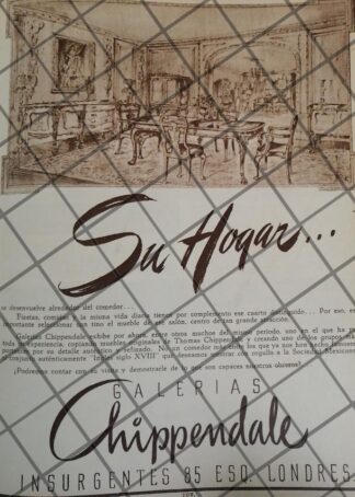 CARTEL ANTIGUO GALERIA CHIPPENDALE 1948 DIBUJO F.J. KEGEL