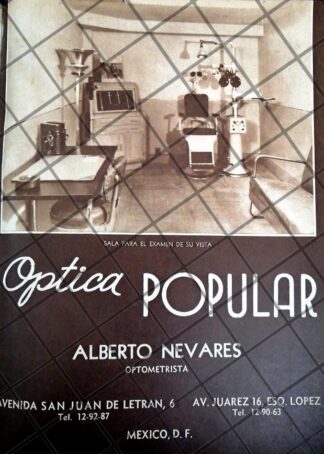 CARTEL PUBLICITARIO OPTICA POPULAR. ALBERTO NEVARES 1948 2