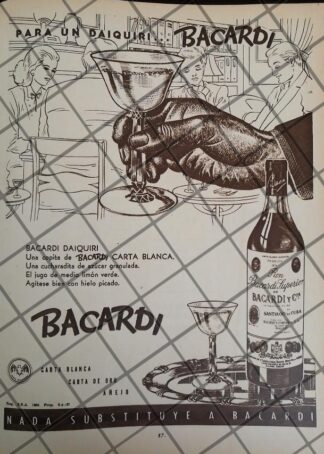 CARTEL PUBLICITARIO ANTIGUO. RON BACARDI 1948 -53