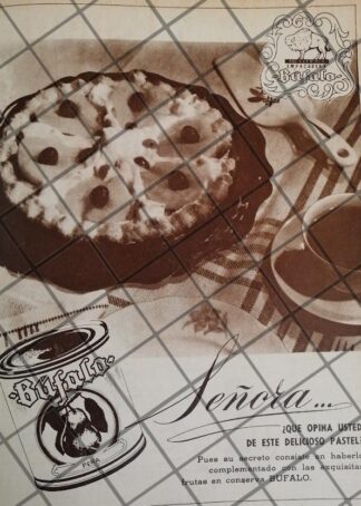 CARTEL PUBLICITARIO RETRO EMPACADORA BUFALO PERAS. 1948